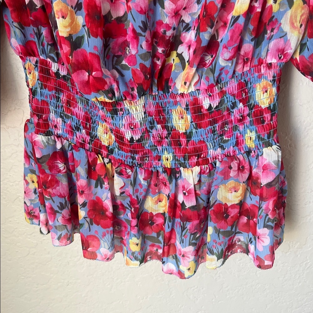 L'AGENCE Aubriella floral off shoulder keyhole neck top - Picture 5 of 12